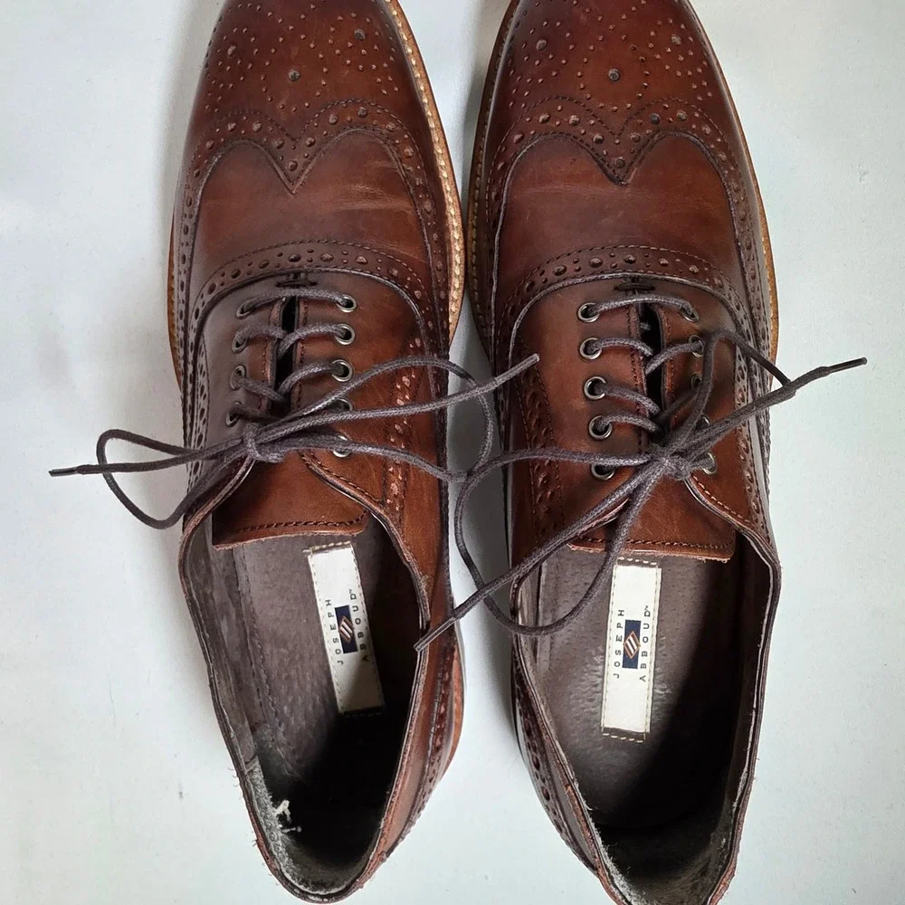 Joseph Abboud Wheaton Brown Mens 8.5 Wingtip Oxford Leather Brogue Lug Sole Shoe